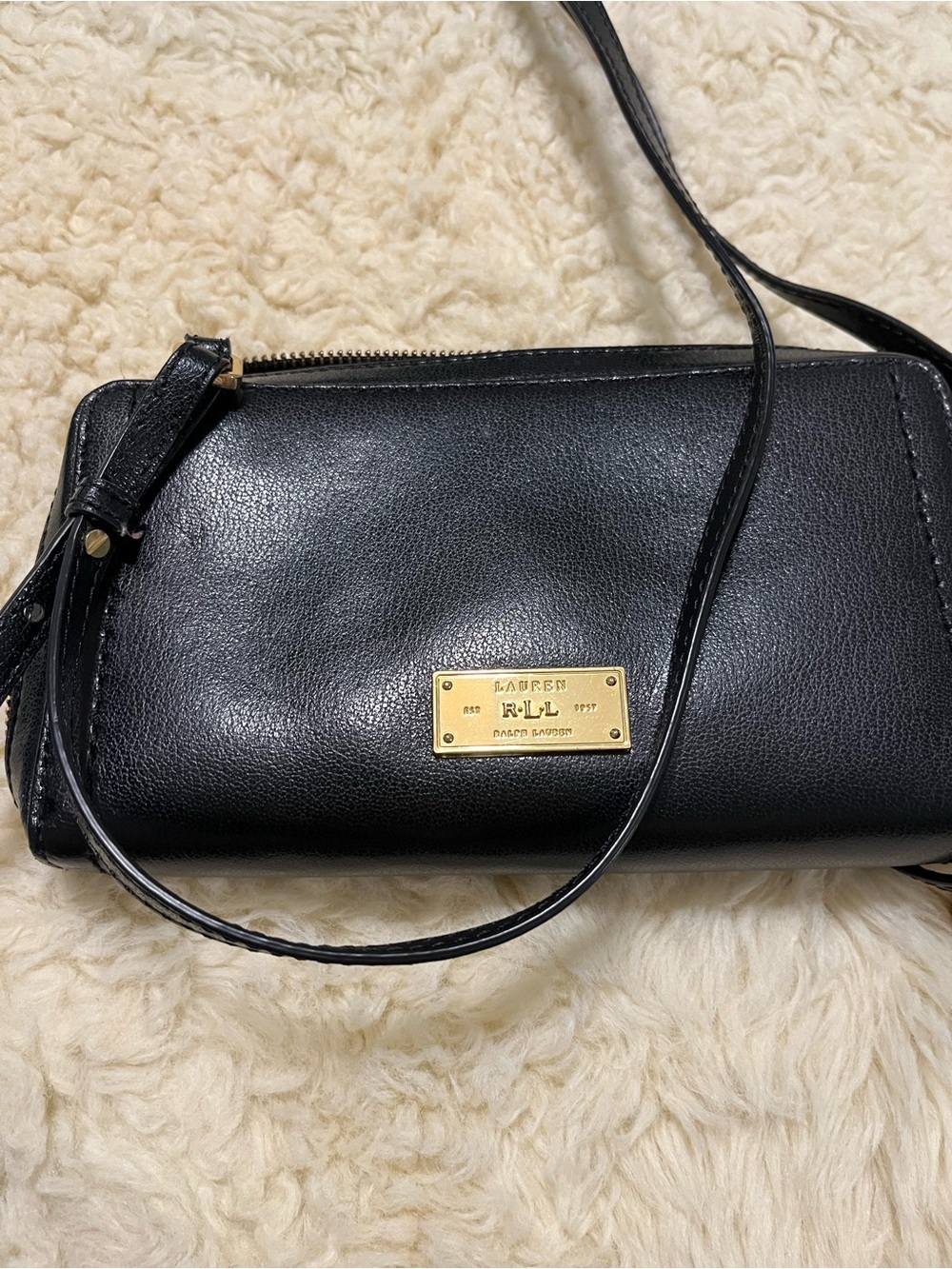 Lauren Ralph Lauren Black Leather Crossbody with Gold Plaque